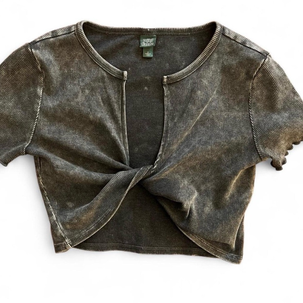 Wild Fable Distressed Black Crop Top
